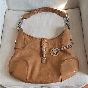 Michael Kors Cognac Leather Hobo with Braided Strap and MK Charm